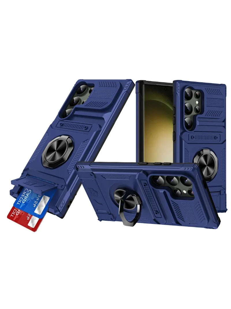 Ring Kickstand Wallet Case for Samsung S23FE S24 S25 A14-A55 Heavy Duty