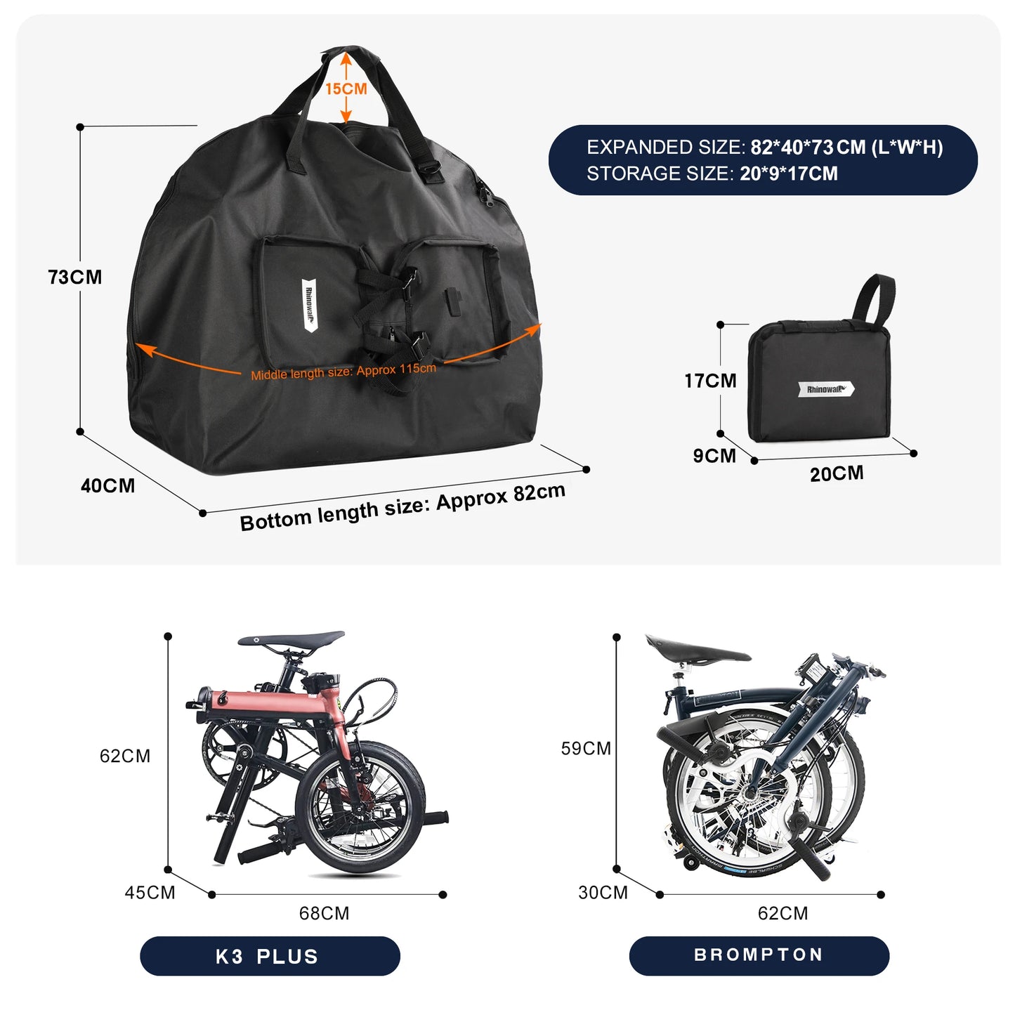 Rhinowalk Folding Bike Carry Bag 14-20 Inch For Brompton 3Sixty Foldable Bike Storage Bag Portable Fold Bicycle Carrying Bag