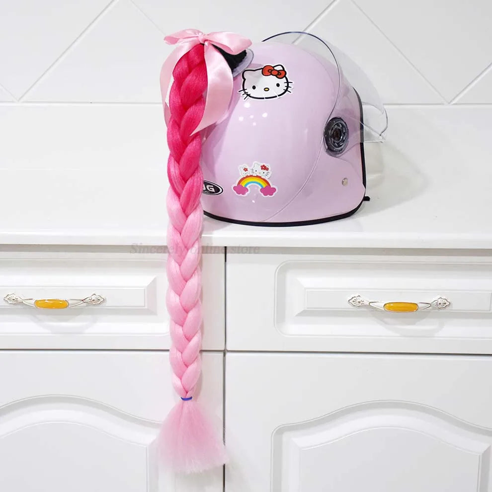 Motorcycle Helmet Braids Wig for Women Ponytail Hair Curly Pigtail Decor