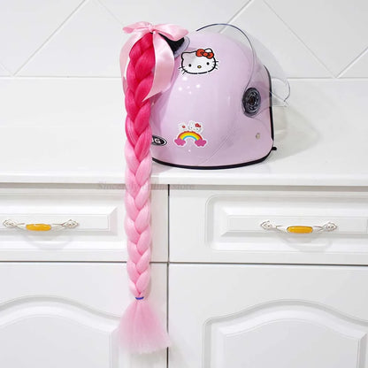 Motorcycle Helmet Braids Wig for Women Ponytail Hair Curly Pigtail Decor