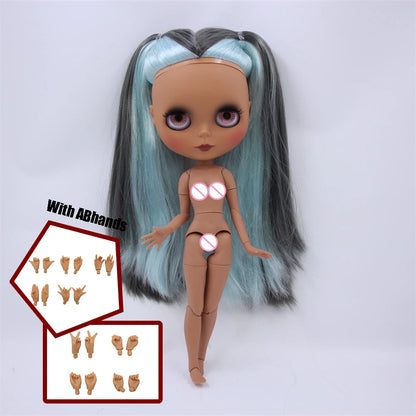 ICY DBS Blythe Doll Black Skin Joint Body Colourful Hair 1/6 BJD Dress Up