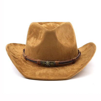 Western Cowboy Hat Vintage Suede Felt Brim Unisex Outdoor Travel Hats