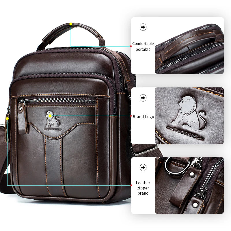 Men’s Crossbody Bag Retro Leather Shoulder Bag Fashion Top Layer Cowhide Satchel