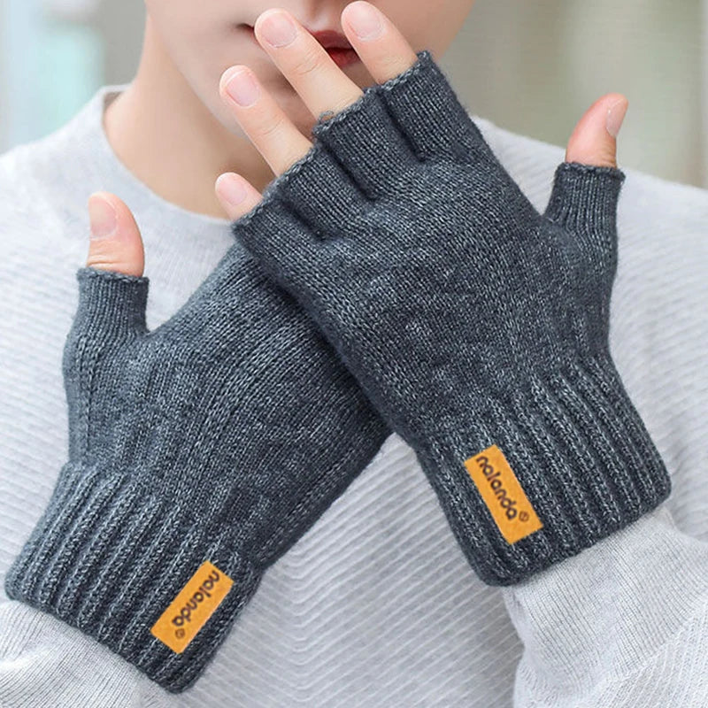 Knitted Gloves Fingerless Winter Warm Thermal Mittens for Men Women Unisex