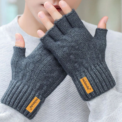Knitted Gloves Fingerless Winter Warm Thermal Mittens for Men Women Unisex