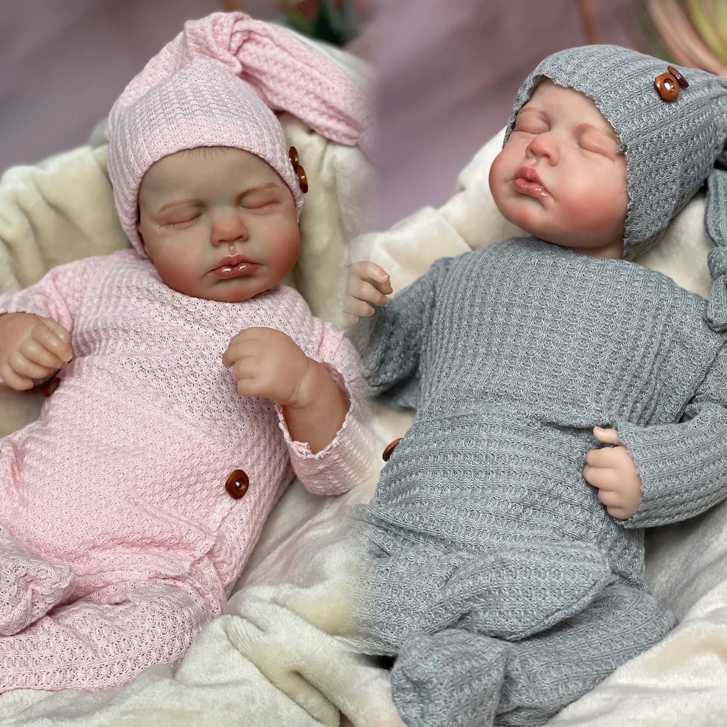 48cm Loulou Twins Reborn Baby Dolls Painted Hair Bebe Doll Set