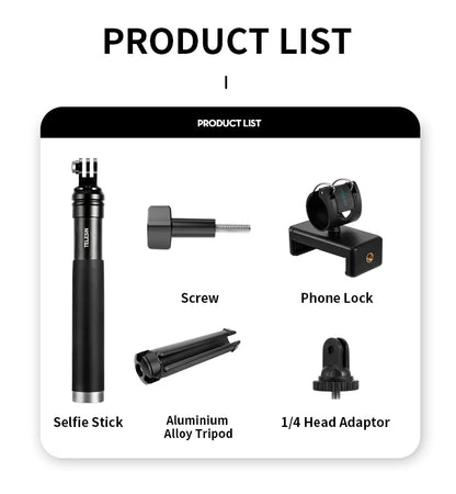 TELESIN 0.9M Aluminum Selfie Stick Monopod Tripod for GoPro Hero 12-6, Insta360, DJI, Phone