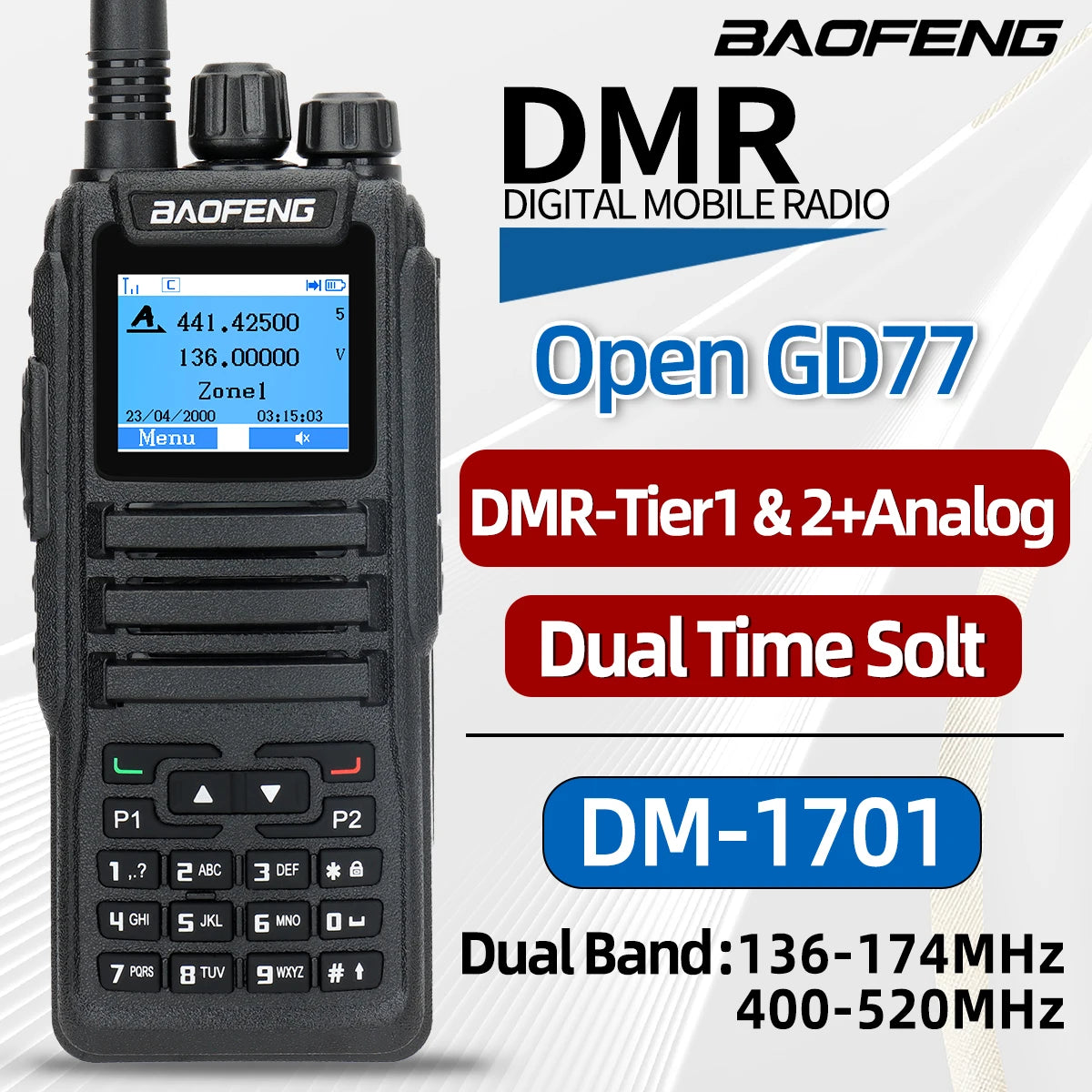 Baofeng DMR DM 1701 Digital Walkie Talkie Dual Mode Analog Two Way Radio Open GD77 Dual Time Slot Tier 1+2 Ham Radio DR 1801-EXPROTAS