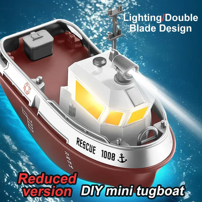 S820 1/72 RC Tugboat Mini Boat 2.4G Dual Motor LED Remote Control Toy