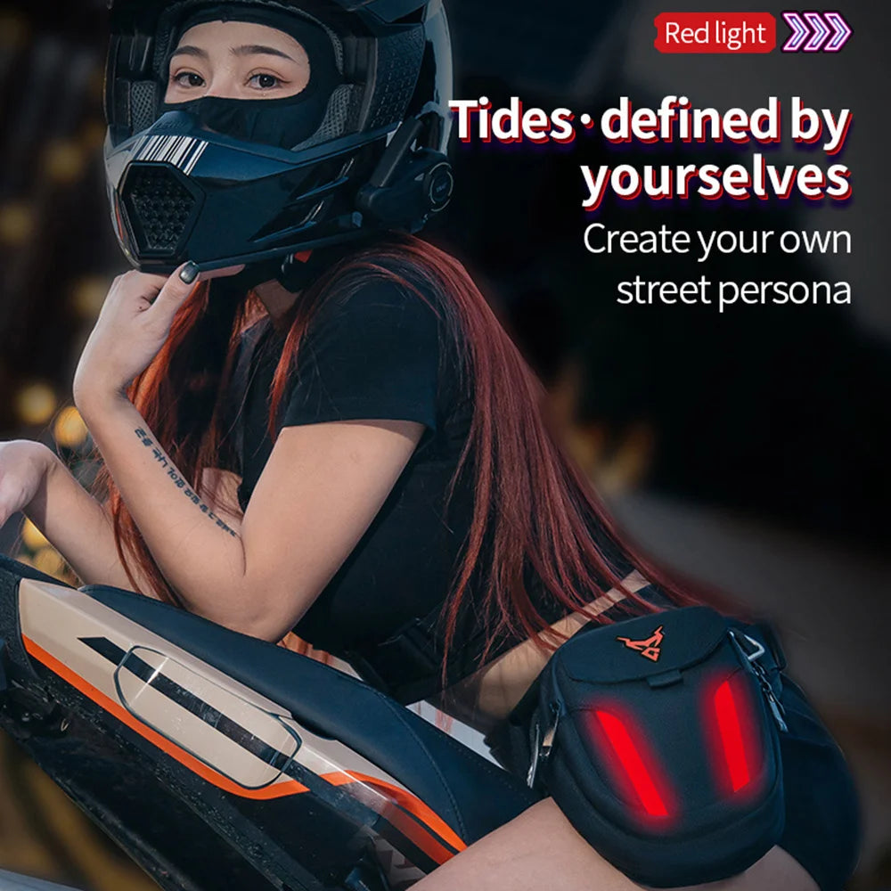 LED Red Light Motorcycle Leg Bag Thigh Belt Hip Bum Waterproof Ride Cycling Biker Waist Bag Fanny Pack Moto Travel Hiking Pocket-EXPROTAS