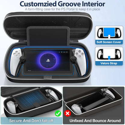 For PlayStation Portal Remote Player Hard Carry Case with Screen Protector Bag