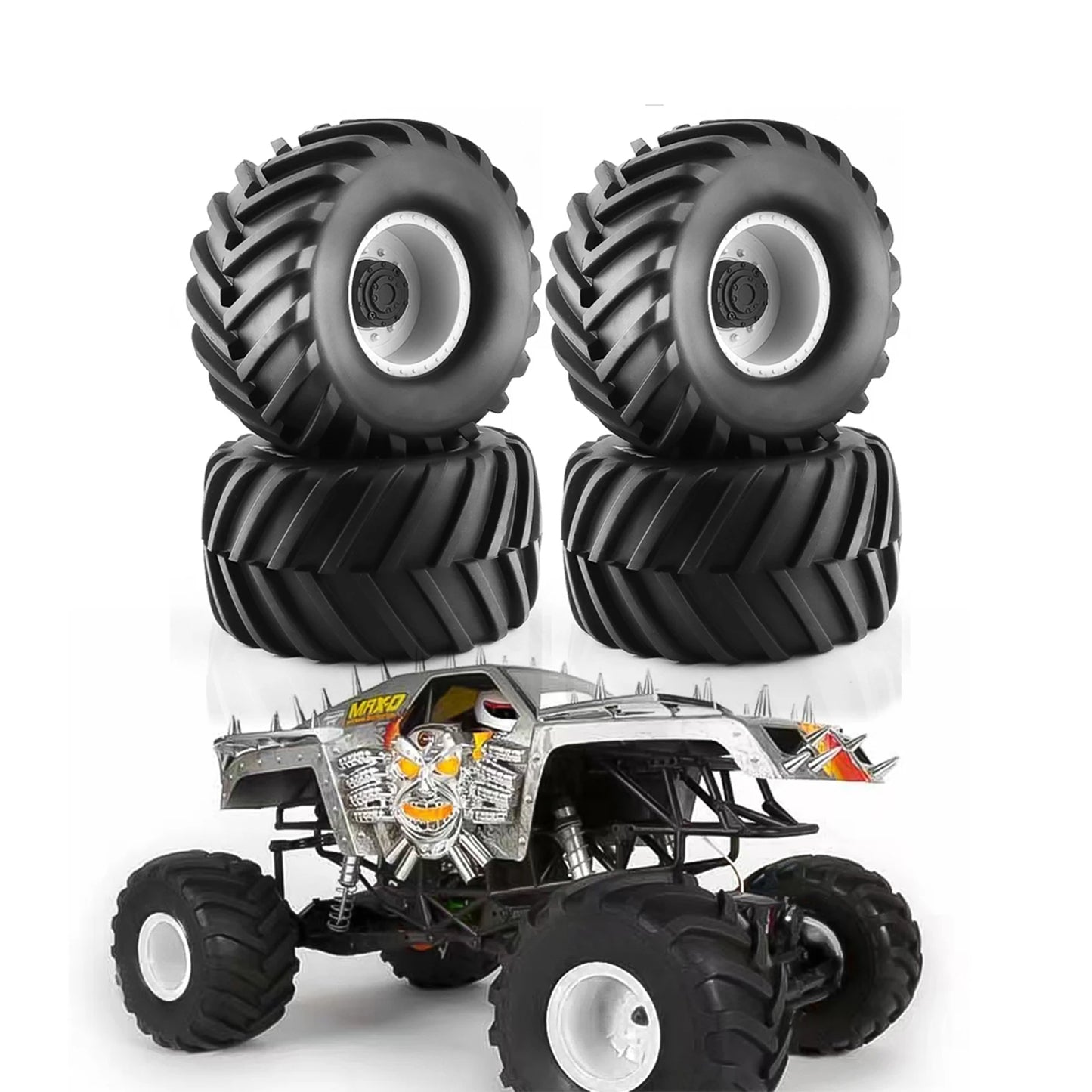 4pcs Wheel Rims & Rubber Tires for 1/10 RC Monster Truck Tamiya HSP HPI Kyosho
