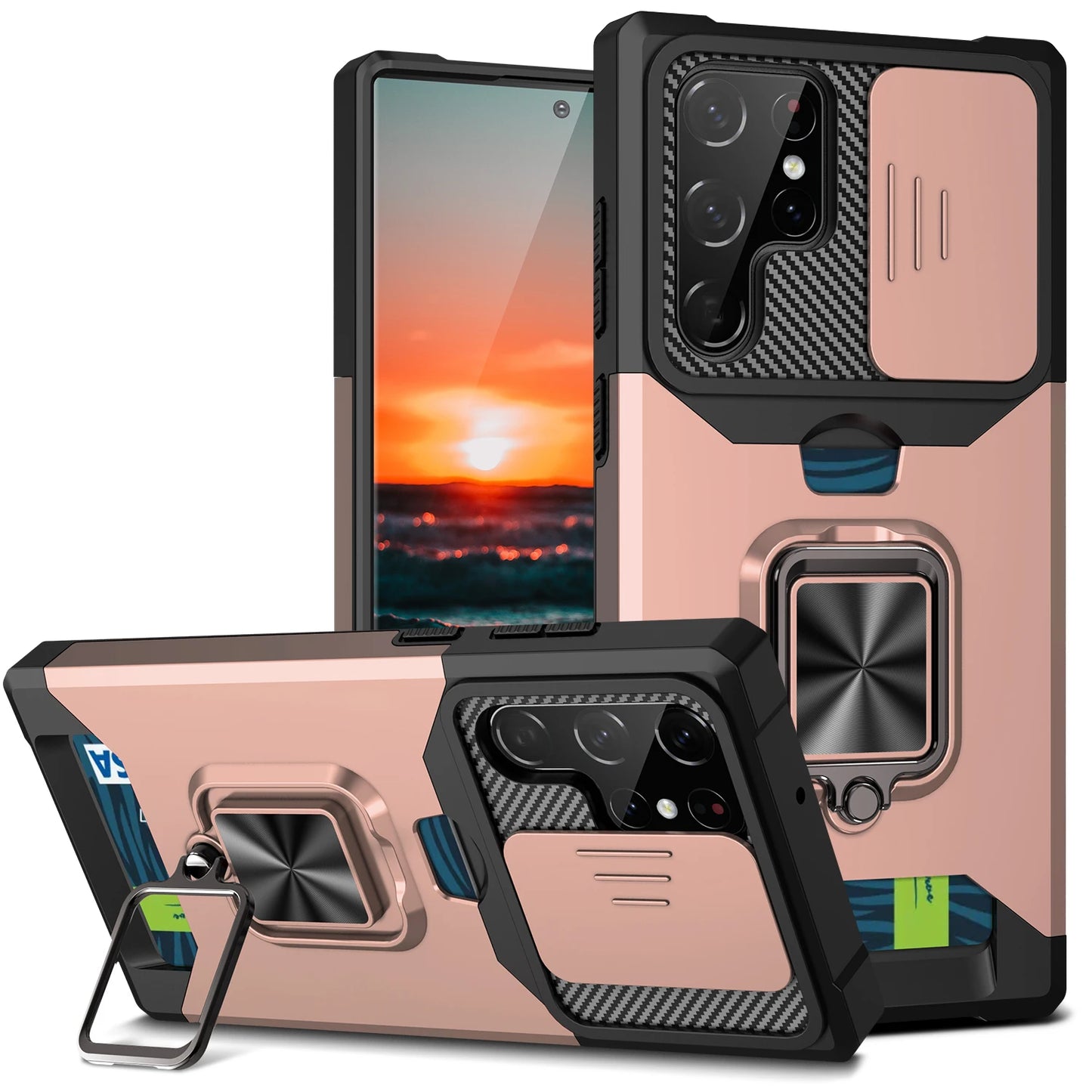 Armour Ring Phone Case for Samsung S21 S22 S23 S24 Ultra Note20 Card Slot