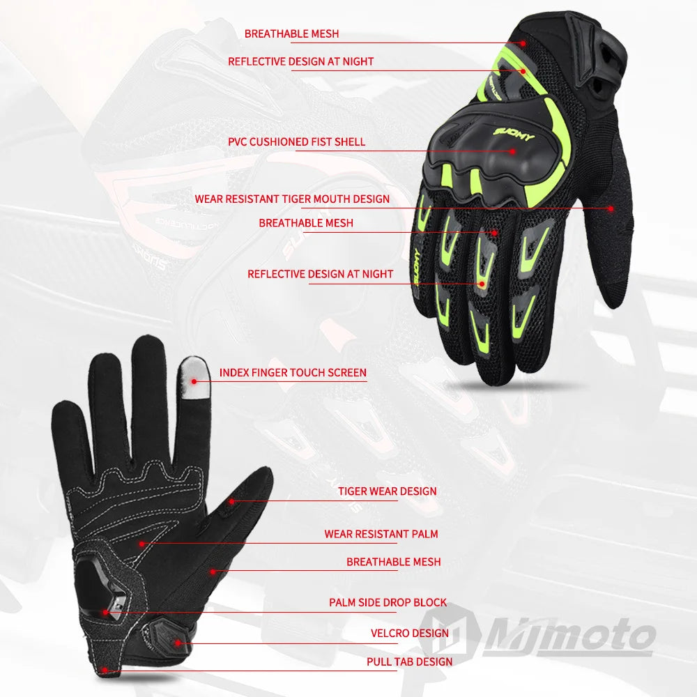 Mesh Motorcycle Gloves Suomy Summer Touchscreen Breathable Moto Motocross