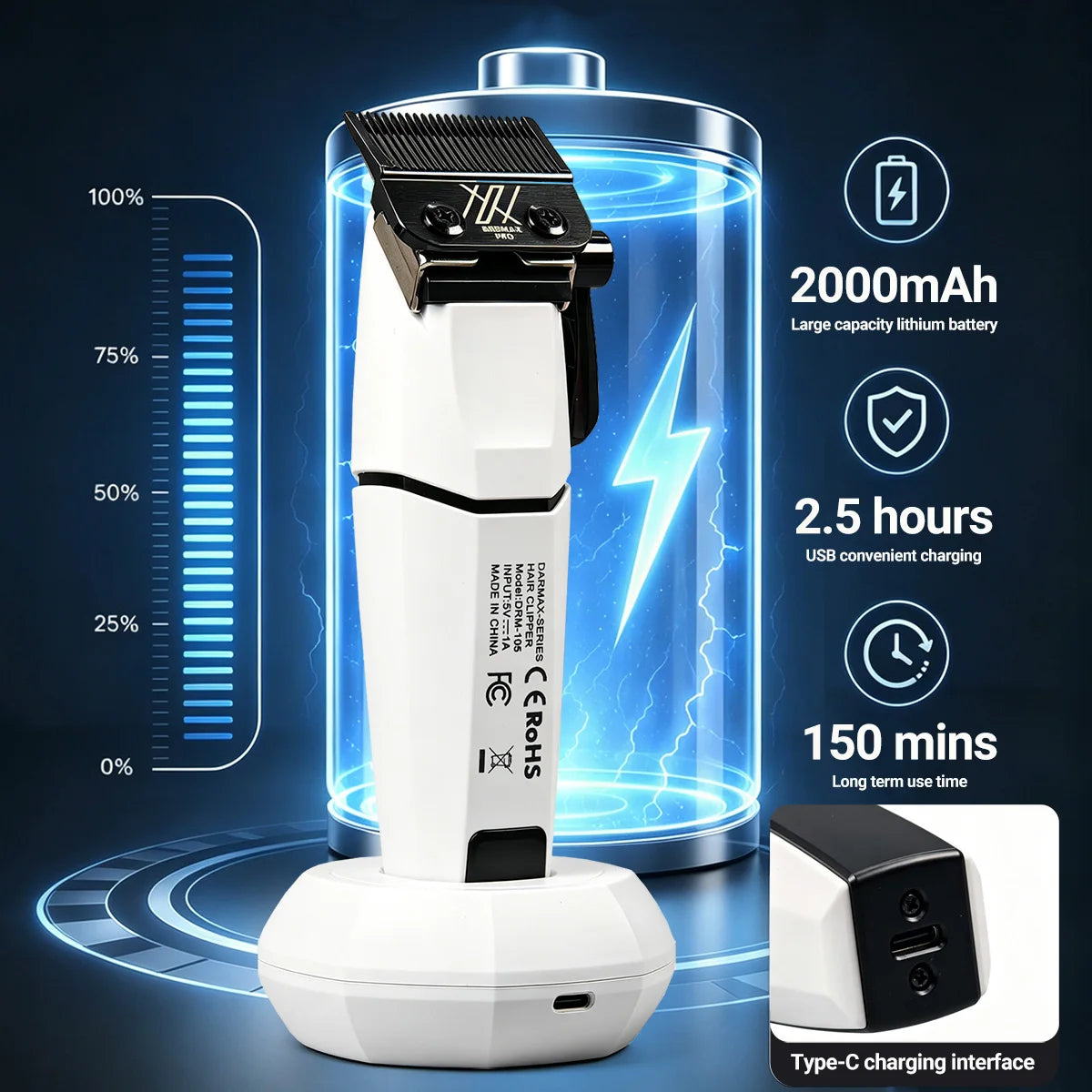 Hair Clipper Electric Trimmer for Men Barber Cutting Machine Cordless