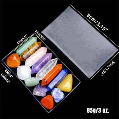 14PCS Chakra Crystal Set Pointed Quartz Hexagon Stones for Healing & Decor