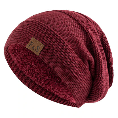 Faux Fur Lined Winter Beanie Hat Slouchy Cap Warm Unisex for Men Women