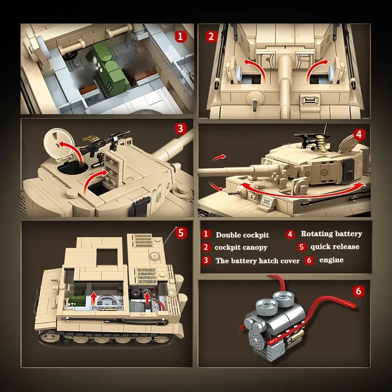 WW2 German Tiger I Heavy Tank Building Blocks Military Brick Model Toy Set