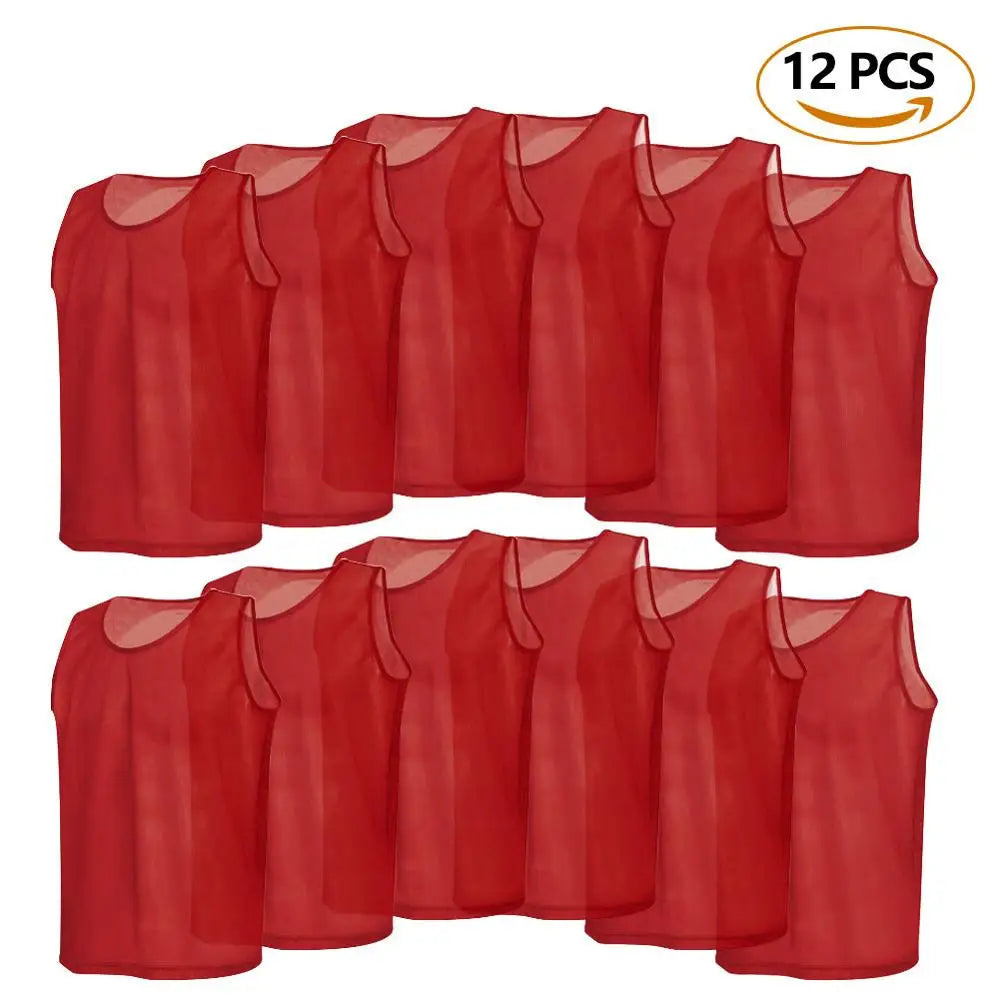 12PCS Soccer Training Vests Kids Breathable Mesh Practice Sports Team Jerseys