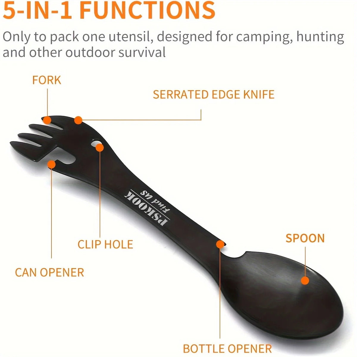 Pskook Outdoor Survival Camping EDC Multi-functional Fork Spoon Bottle Opener