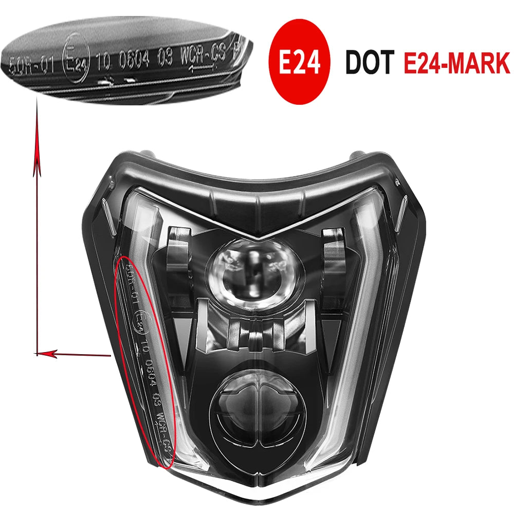 E24 Motorcycle LED Headlight Headlamp DRL Light For KTM EXC EXCF SX SXF XC XCF XCW XCFW 125 150 250 300 350 400 450 505 525 530 - EXPROTAS