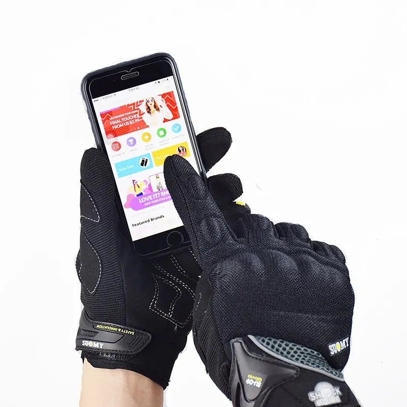 Black SUOMY Racing Motorcycle Gloves Full Finger Breathable Anti-Slip S-XXL
