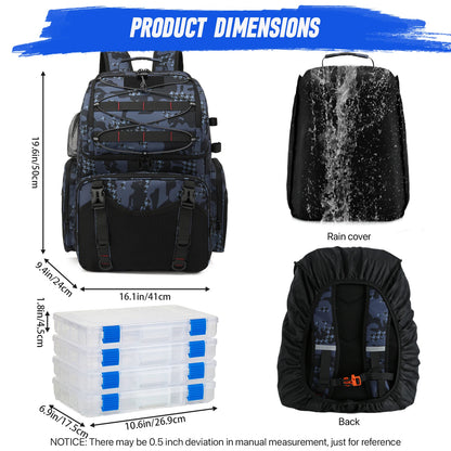 Fishing Tackle Bag 45L Backpack with Cooler & Rod Holders Waterproof Gear