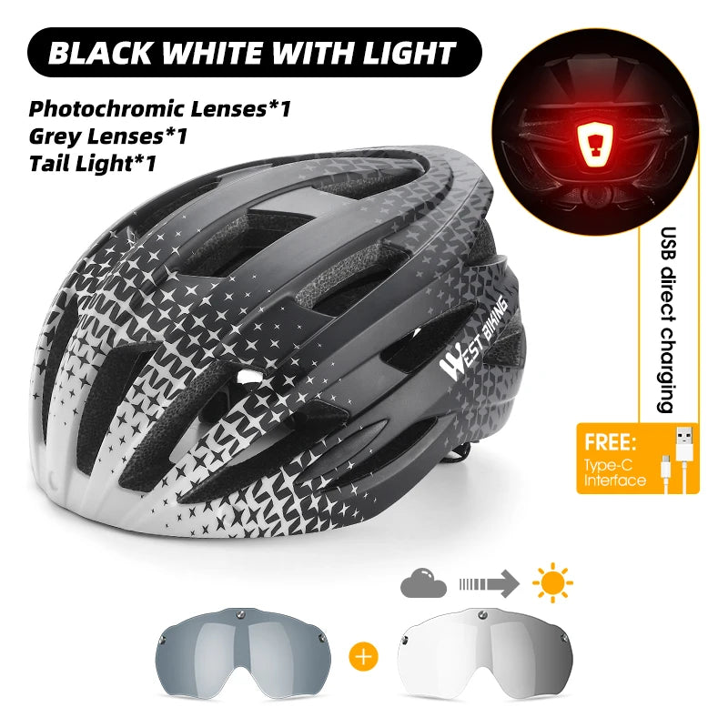 WEST BIKING Men Women Cycling Helmet With Taillight Goggles Sun Visor Bicycle Helmet MTB Road Bike Safe Cap Motorcycle Helmet-EXPROTAS