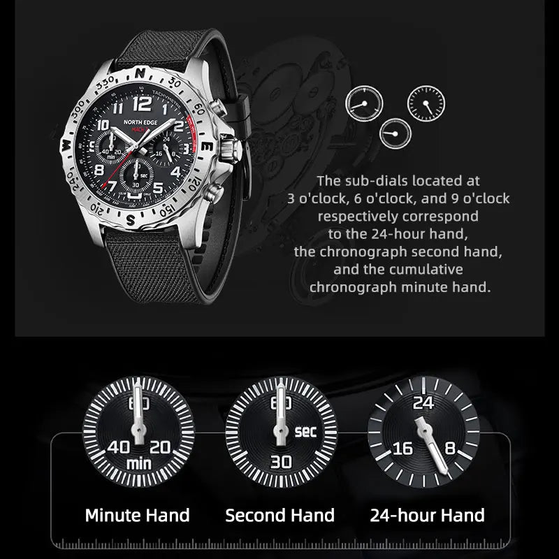 NORTH EDGE 2025 MACH 2 Men's Watches Solar Power 316 stainless steel Case Quartz Watch For Men Pilot Waterproof 50M Stopwatch-EXPROTAS