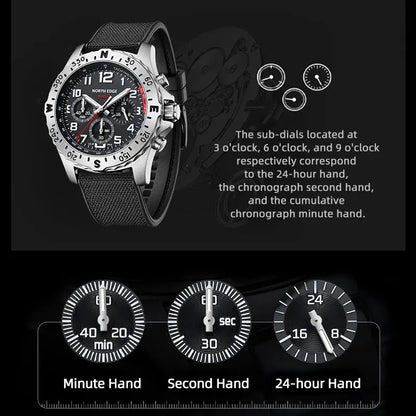 NORTH EDGE 2025 MACH 2 Men's Watches Solar Power 316 stainless steel Case Quartz Watch For Men Pilot Waterproof 50M Stopwatch-EXPROTAS