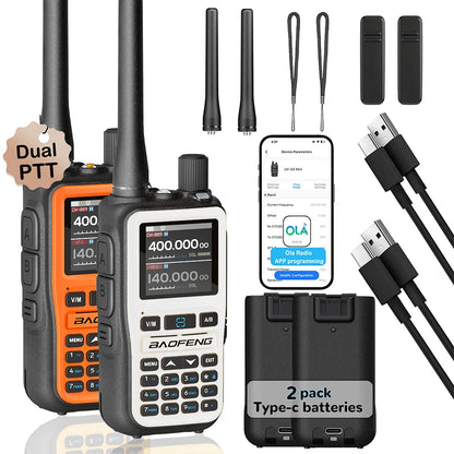 2 Pack Baofeng Walkie Talkie Mini Dual Band Radio 5W Bluetooth Type-C