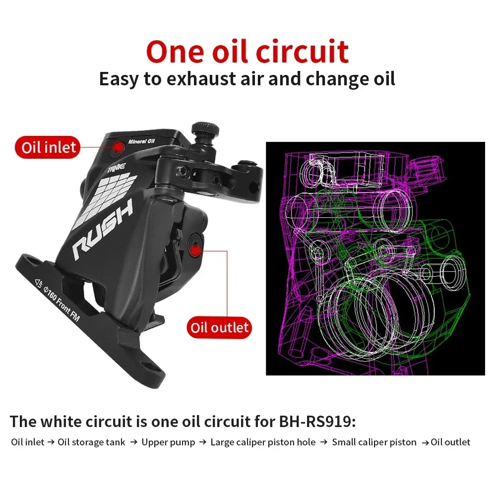 TANKE Line Pulling Oil Pressure Calipers Hydraulic Disc Brake  Road Bike Brake Set RUSH Front Rear 160MM Scooter Bicycle Parts-EXPROTAS