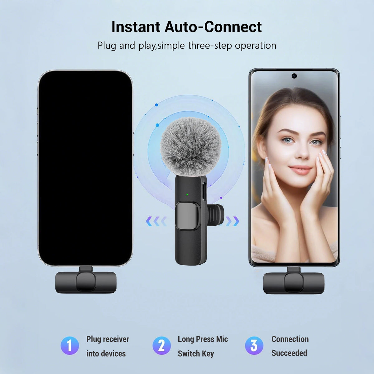 Type-C Port Professional Wireless Lavalier Microphone for Smartphones Plug Play