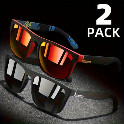 2PCS Polarized Square Sunglasses Anti-Glare UV400 for Travel & Fishing