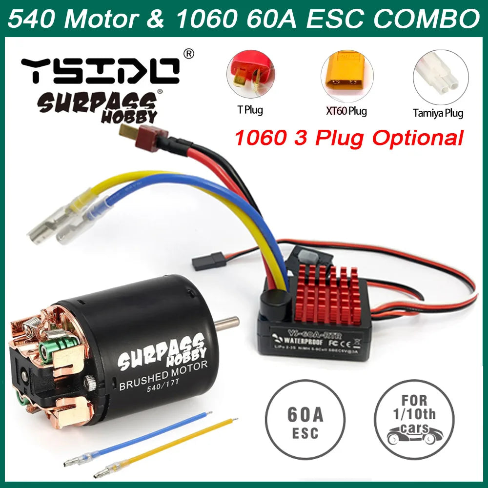 540 Brushed Motor 13T 17T 21T 23T 27T 35T 45T 60A ESC for 1/10 RC Car