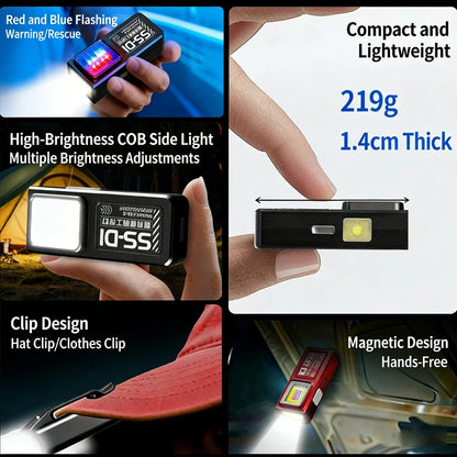 Mini LED Work Light USB Rechargeable COB Flashlight Magnetic Torch EDC