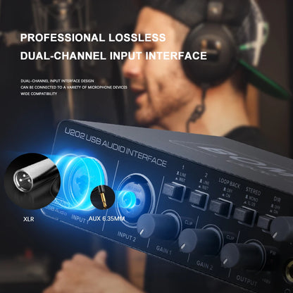 BOMGE U202 USB Audio Interface with Mic Preamplifier XLR/TSR/TS Ports 48V 32-Bit/192kHz Resolution for computer recording Stream-EXPROTAS