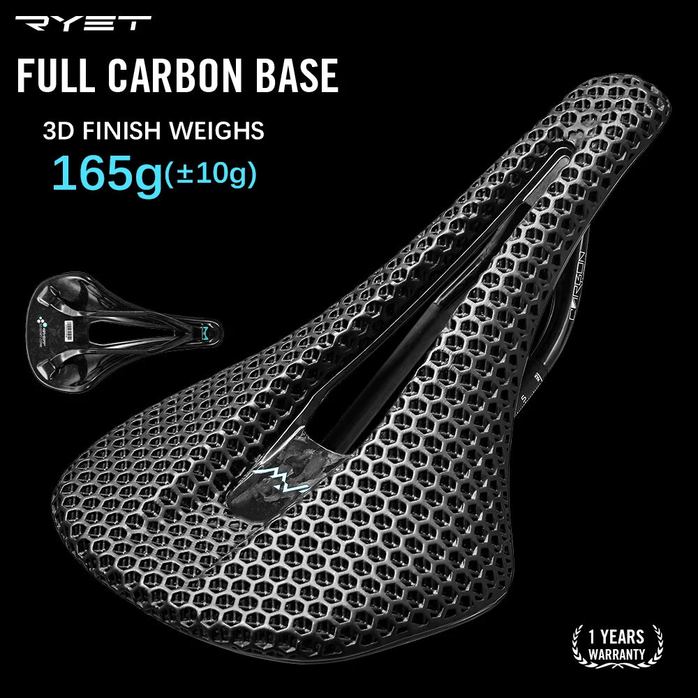 RYET 3D Printed Full Carbon Saddle 140mm 165g Super Light for Road MTB Bike