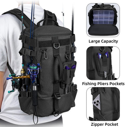 Tactical Fishing Backpack Tackle Bag with Rod Holders Large Molle Hiking