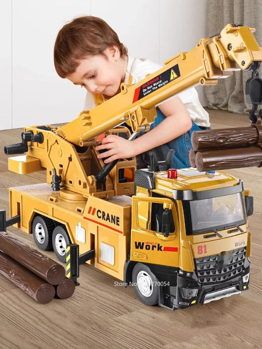 1/18 Crane Work Truck Model Toys Car Diecast Alloy Engineering Vehicle Doors Opened Sound Light Rubber Tire Toy Birthday for Kid-EXPROTAS