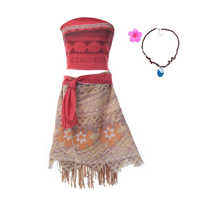 Moana Dresses Girls Kids Clothes Cosplay Vaiana Princess Dress Necklace Wig Children Carnival Party Summer Disney Costume Set-EXPROTAS