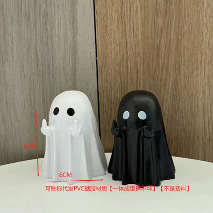 Cute Middle Finger Ghost Statue Small Halloween Decor for Home Centerpiece
