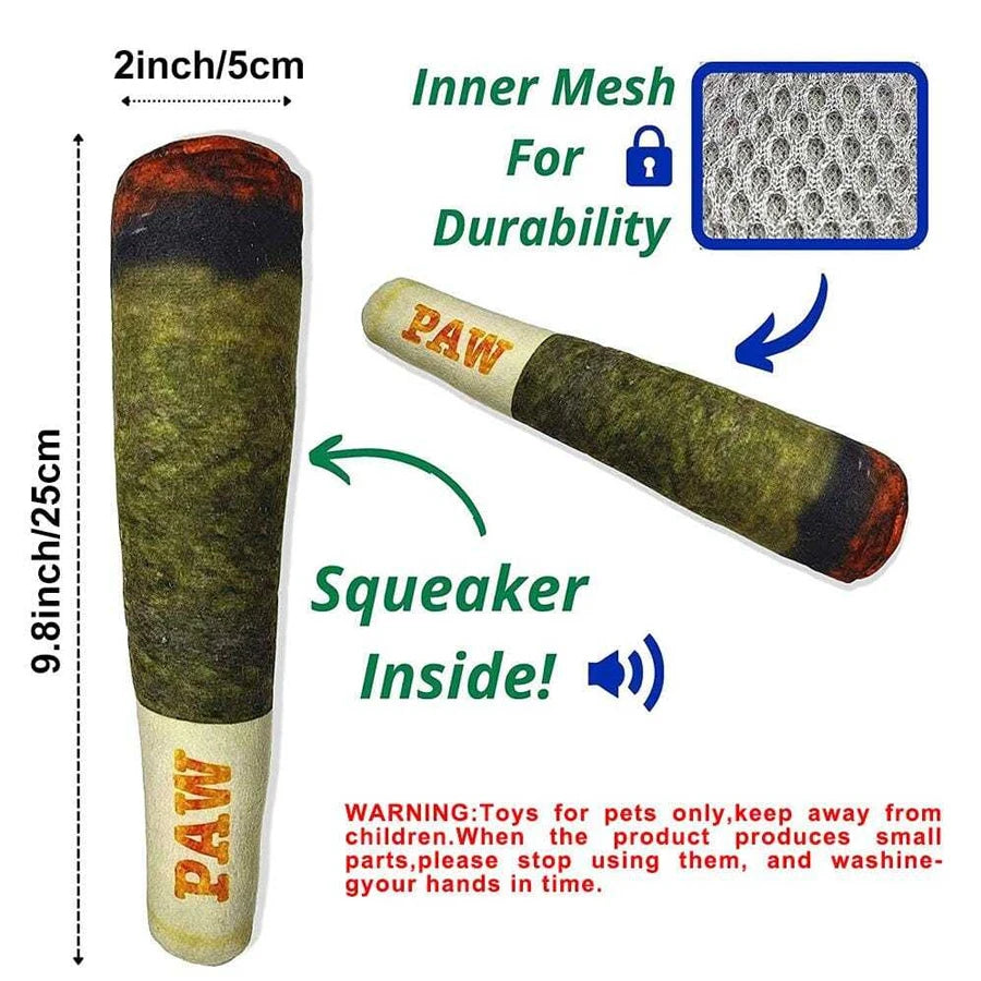 Funny Cigar Squeaky Dog Toy Plush Chew Toy for Small Medium Dogs Teeth Aid