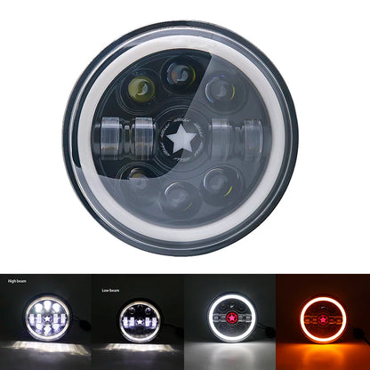 7" LED Headlight w/ DRL Angel Eyes for Harley Honda Yamaha Jeep H4