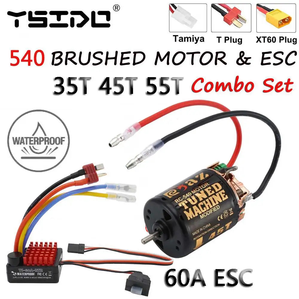 RC Car 540 Brushed Motor ESC Combo 55T 45T 35T 60A for 1/10 Crawler