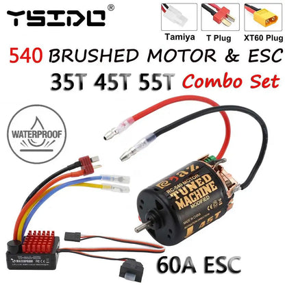 RC Car 540 Brushed Motor ESC Combo 55T 45T 35T 60A for 1/10 Crawler