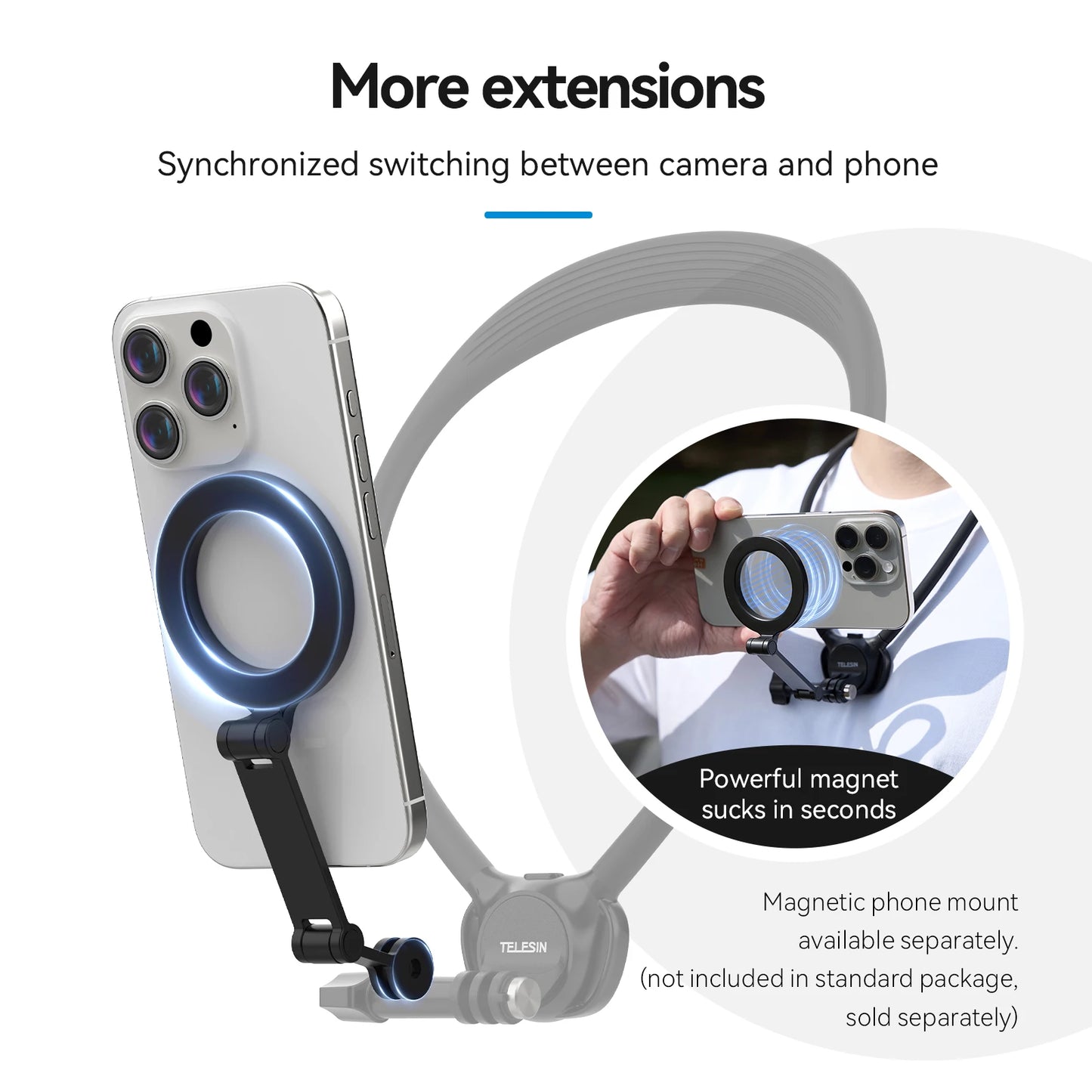 TELESIN Neck Mount Holder for Phone GoPro Insta360 DJI Action Camera 2-in-1