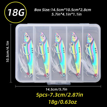 5Pcs Metal Vib Blade Fishing Lures Sinking Spinner Baits for Pike Bass Perch