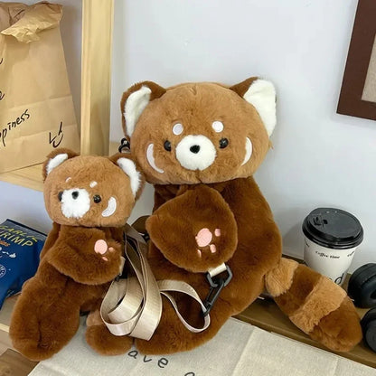 Cute Red Panda Plush Shoulder Bag Women Travel Backpack Crossbody