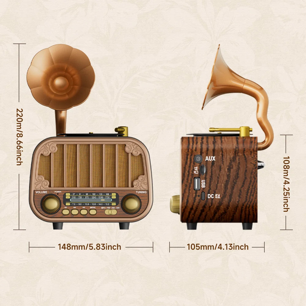 Portable FM AM Radio Multi-Band Vintage Retro Design for Home/Garden